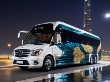 "Corporate team traveling together on a luxury 50 seater bus"