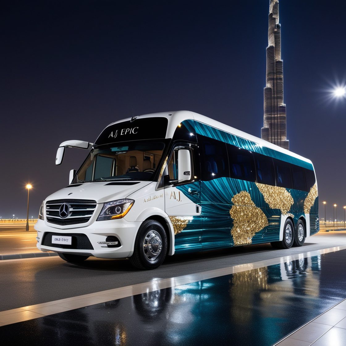 "Corporate team traveling together on a luxury 50 seater bus"