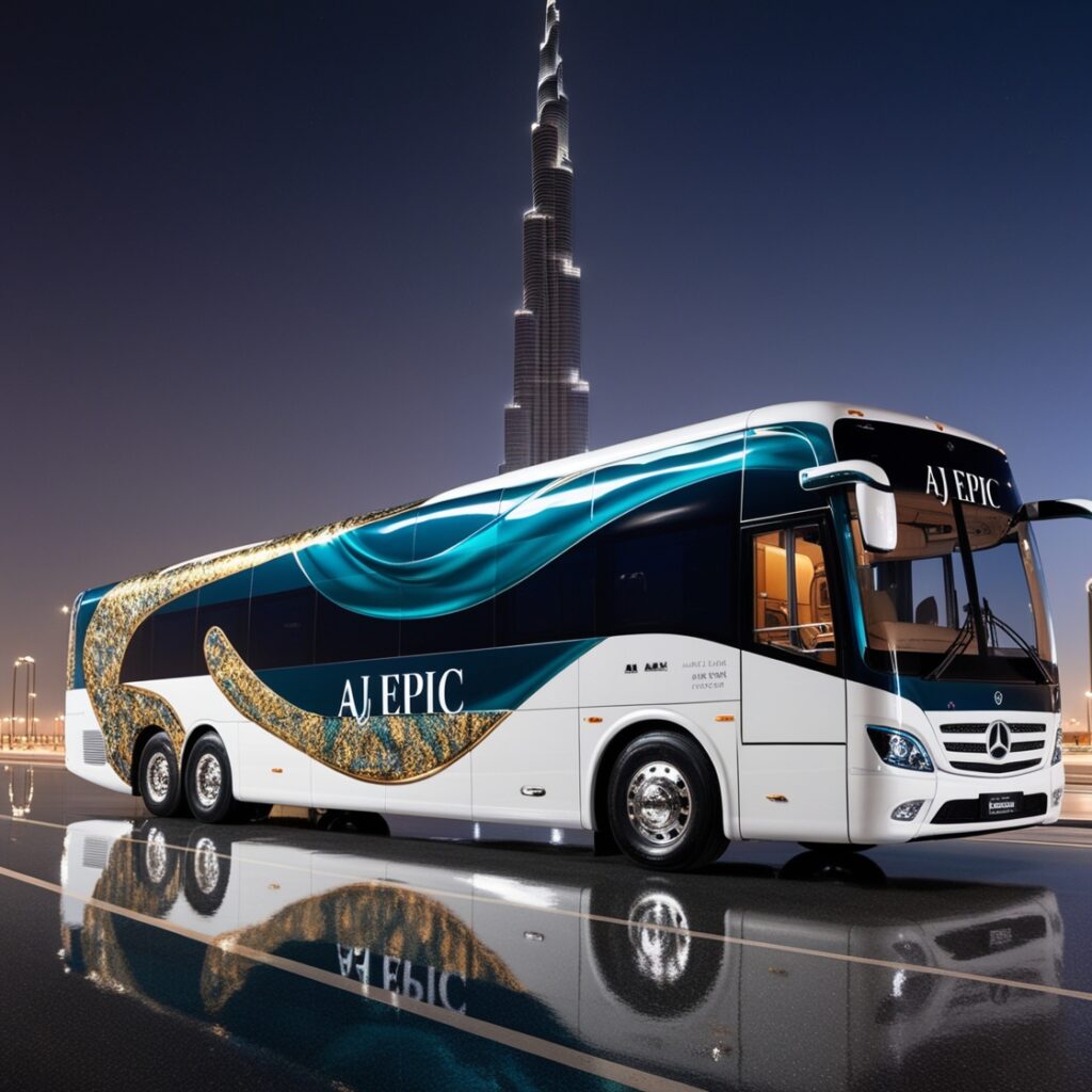 "Family celebrating on a luxury 50 seater bus during a city tour"