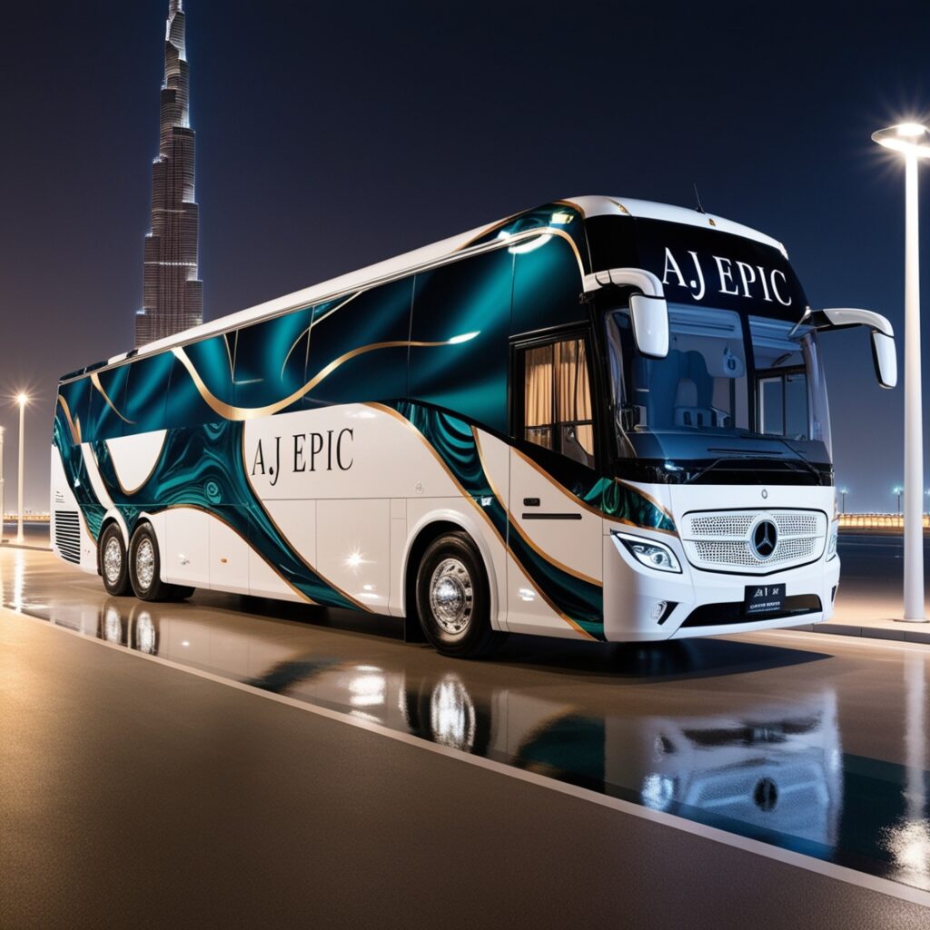 "Group of passengers enjoying a ride on a luxury 50 seater bus"