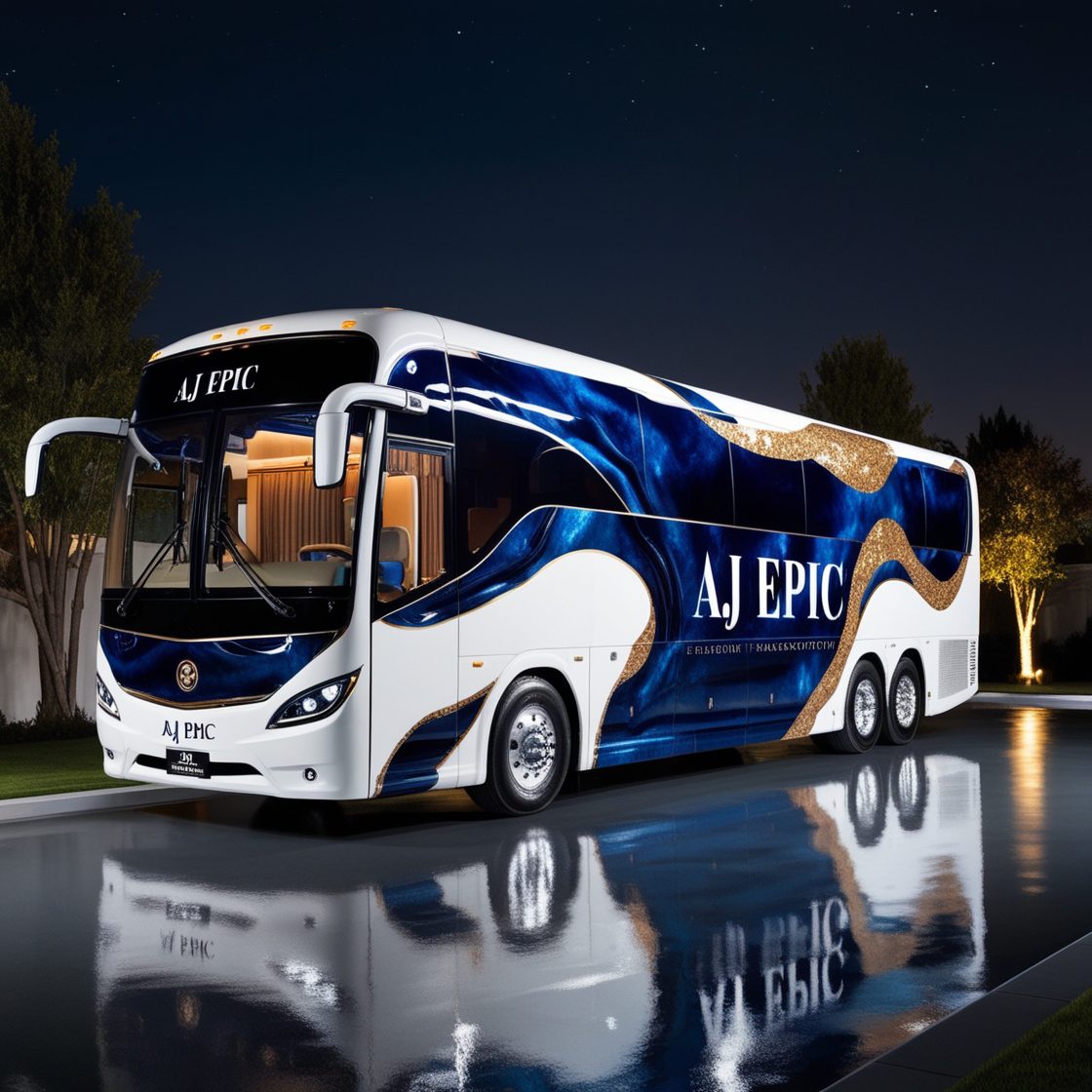 "Passengers watching a movie on screens inside a luxury bus"