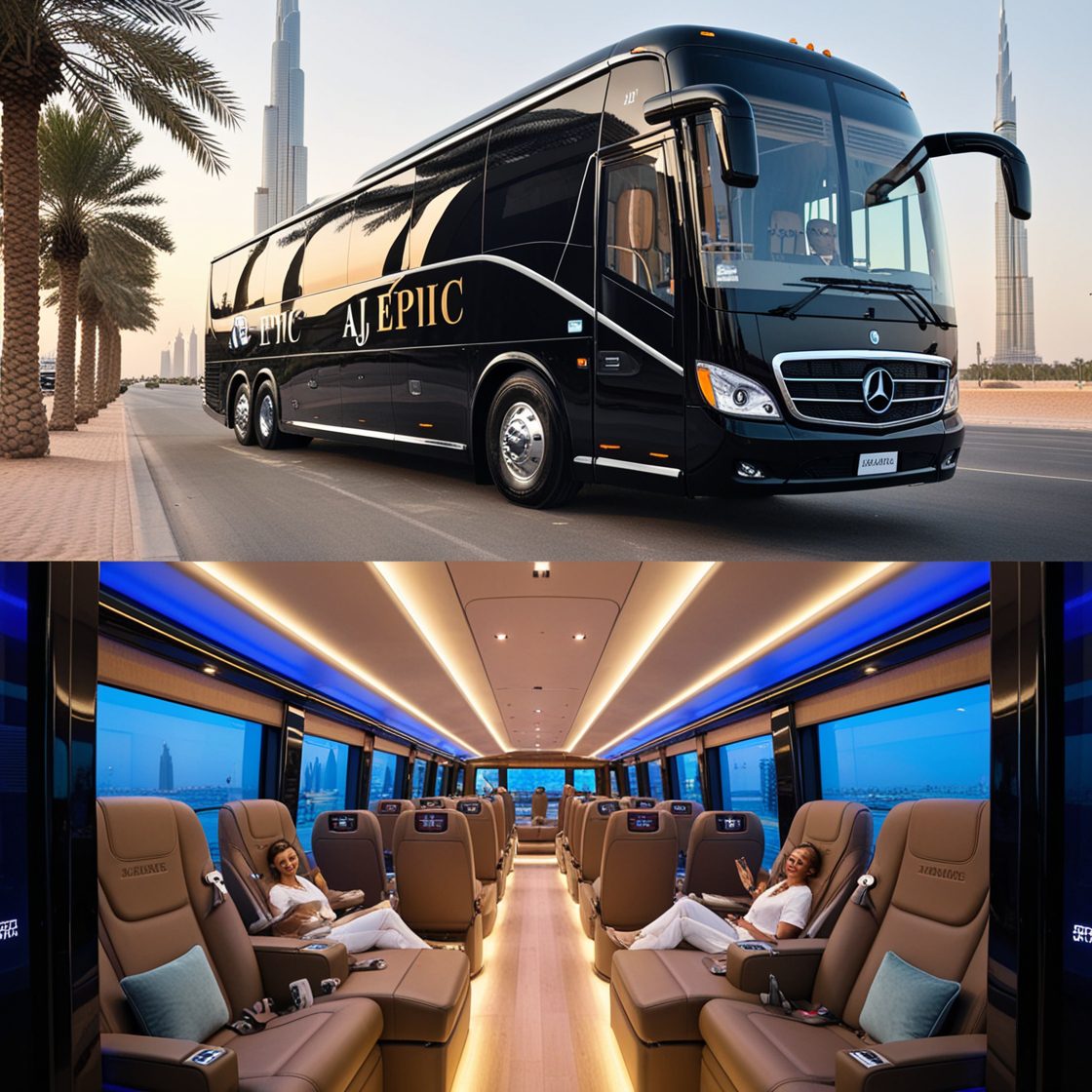 50-seater luxury bus rental Dubai for weddings and tours