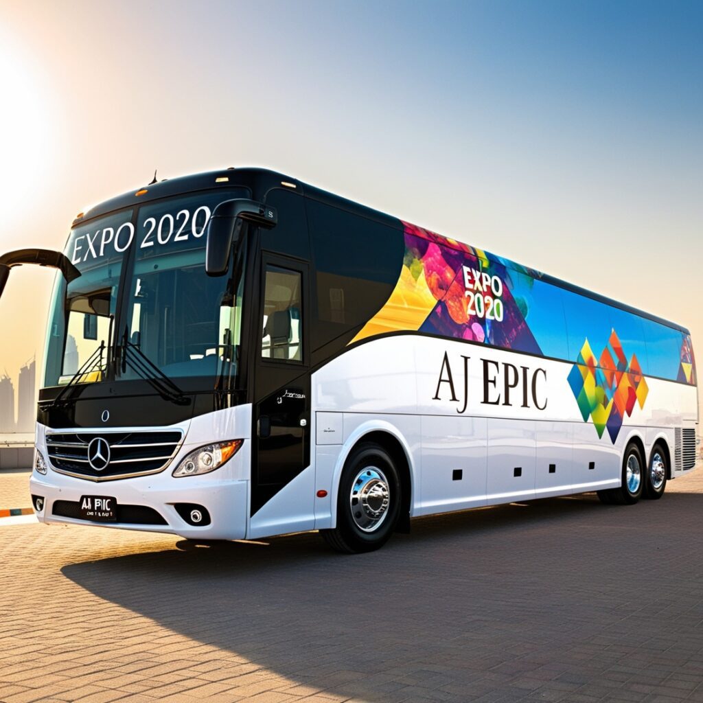 "Executive bus hire for corporate travel in Dubai"