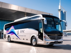 "Reliable luxury bus hire for airport transfers in Dubai"