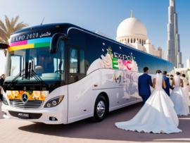 "Elegant wedding bus rentals in Dubai"