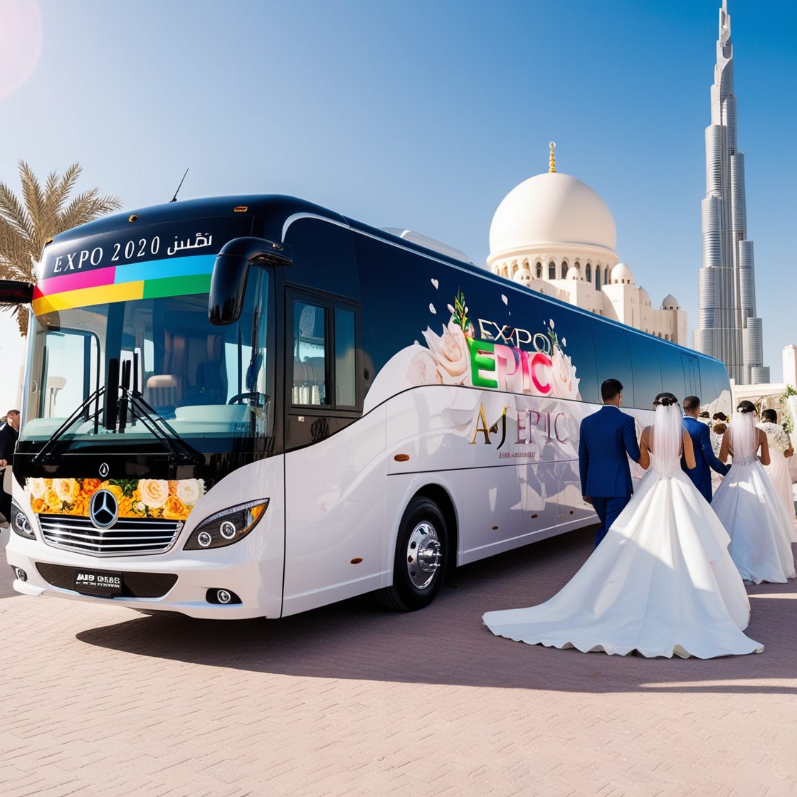 "Elegant wedding bus rentals in Dubai"