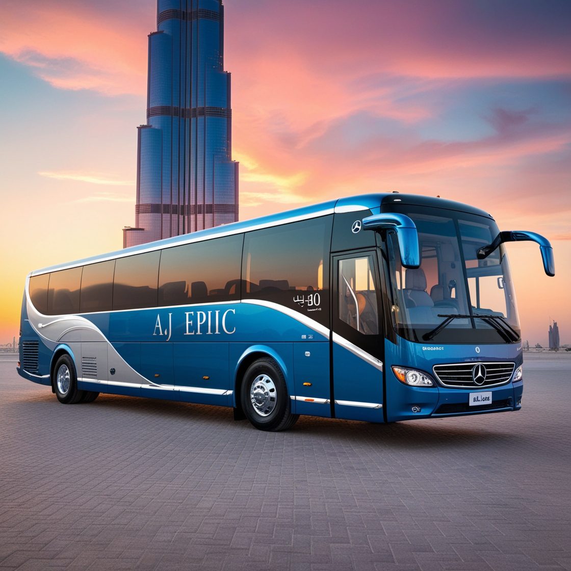 Scenic view of Dubai Marina with a luxury bus parked nearby.