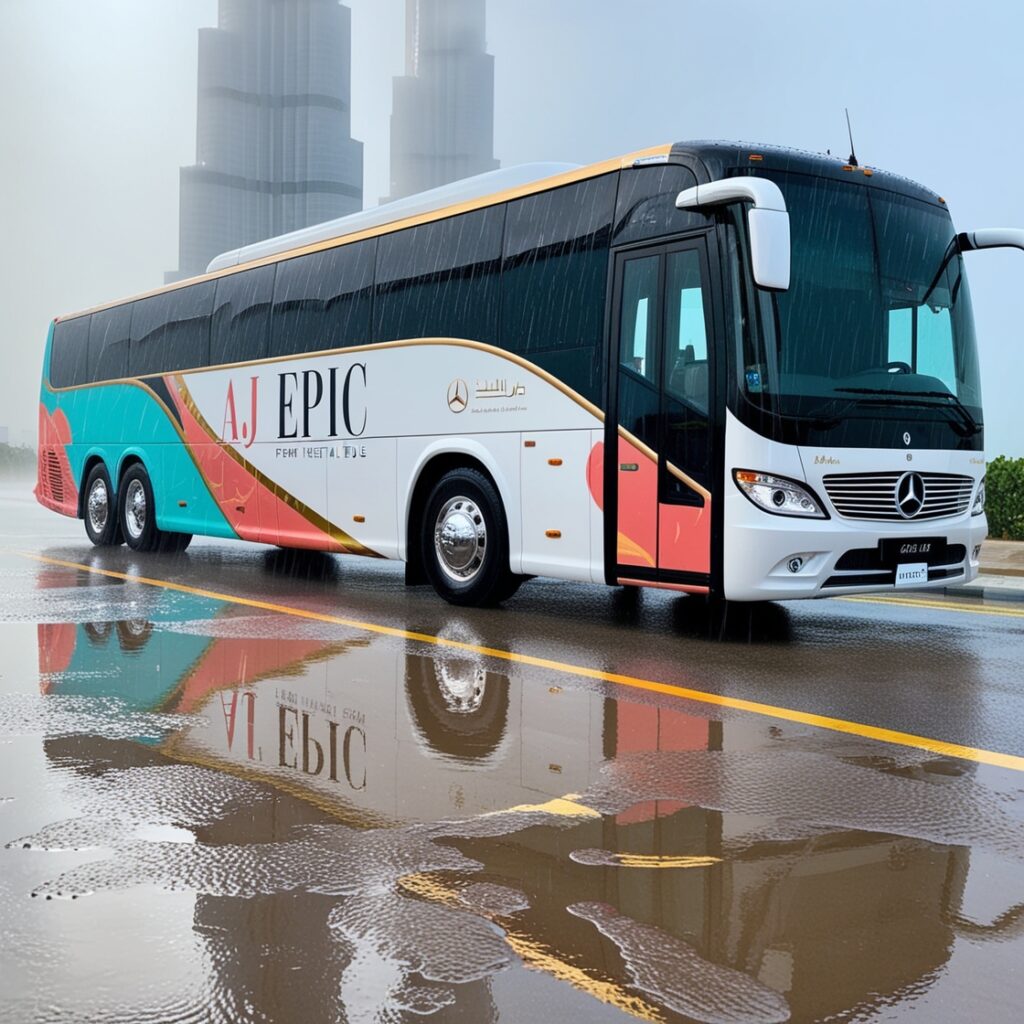 A group of guests boarding a rental bus for a special event, showcasing excitement and joy.