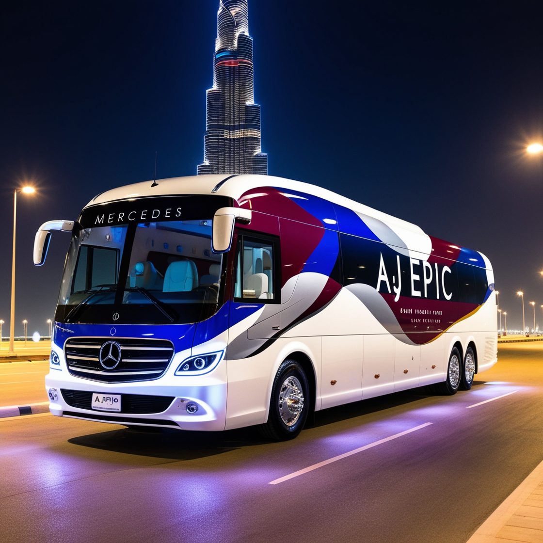 Professional driver assisting corporate guests boarding a luxury bus in Dubai.
