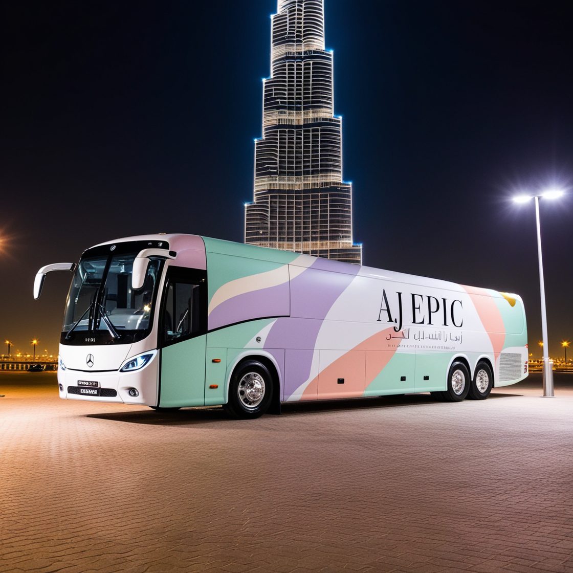 Professional driver welcoming guests into a luxury bus rental in Dubai.