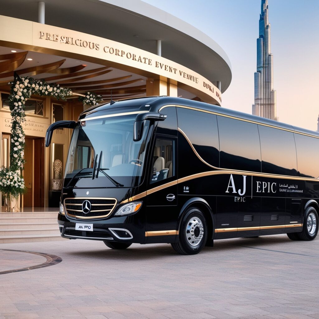 Business professionals traveling together in a luxury bus for a conference.