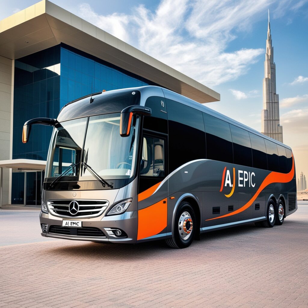 Group of professionals boarding a luxury bus for a corporate event.