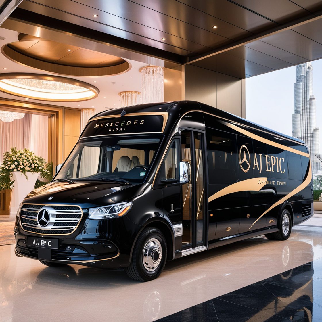 Group of employees celebrating a corporate achievement inside a luxury bus.