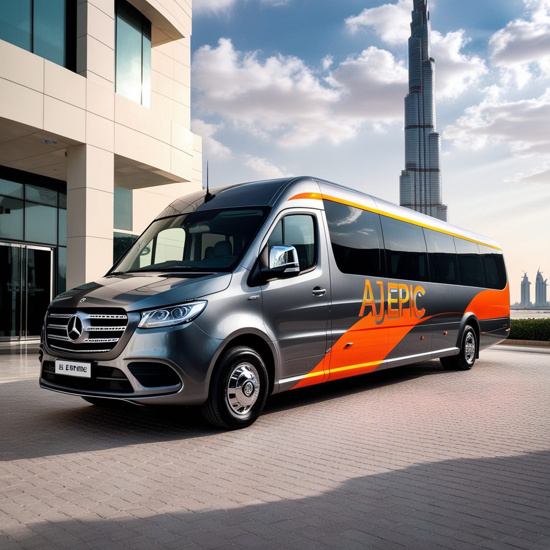 AJ EPIC luxury bus showcasing branding options for corporate clients.