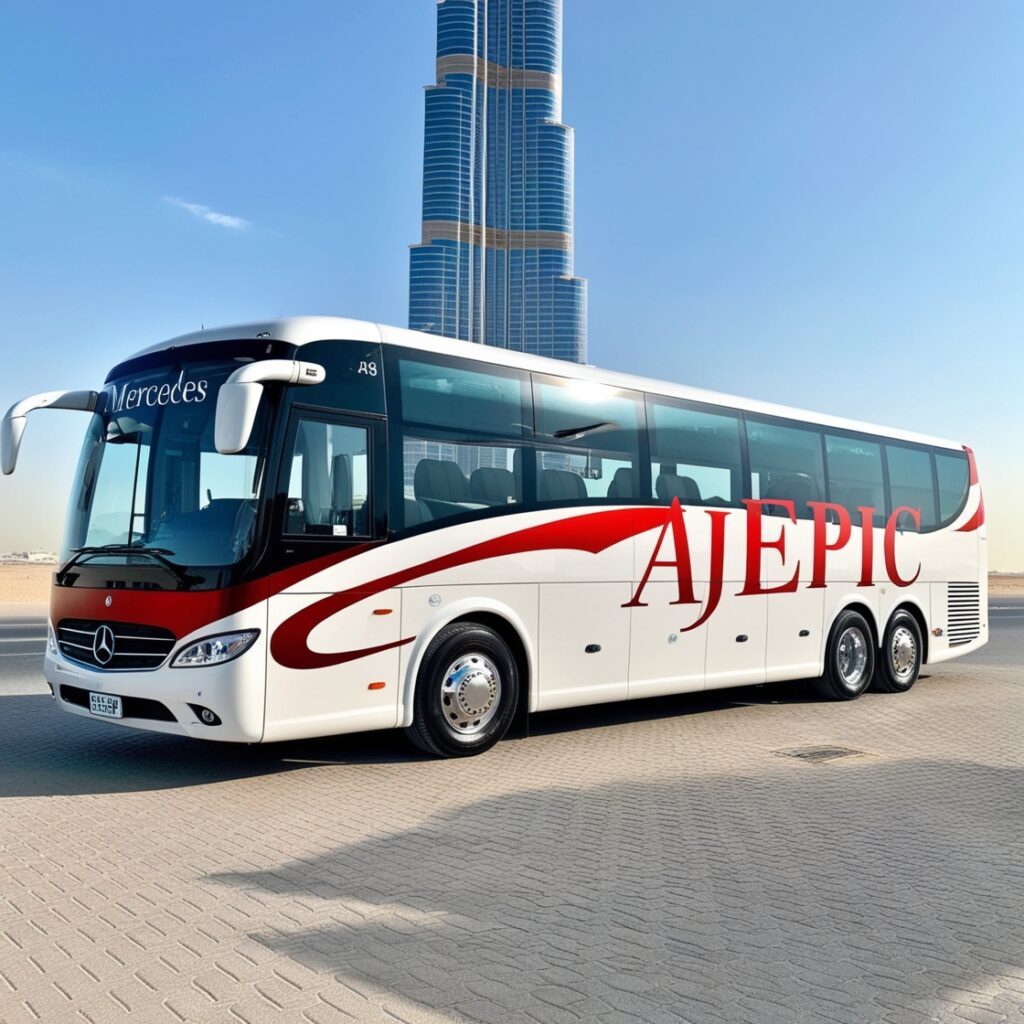 Luxurious interior of a modern bus with plush seating in Dubai.