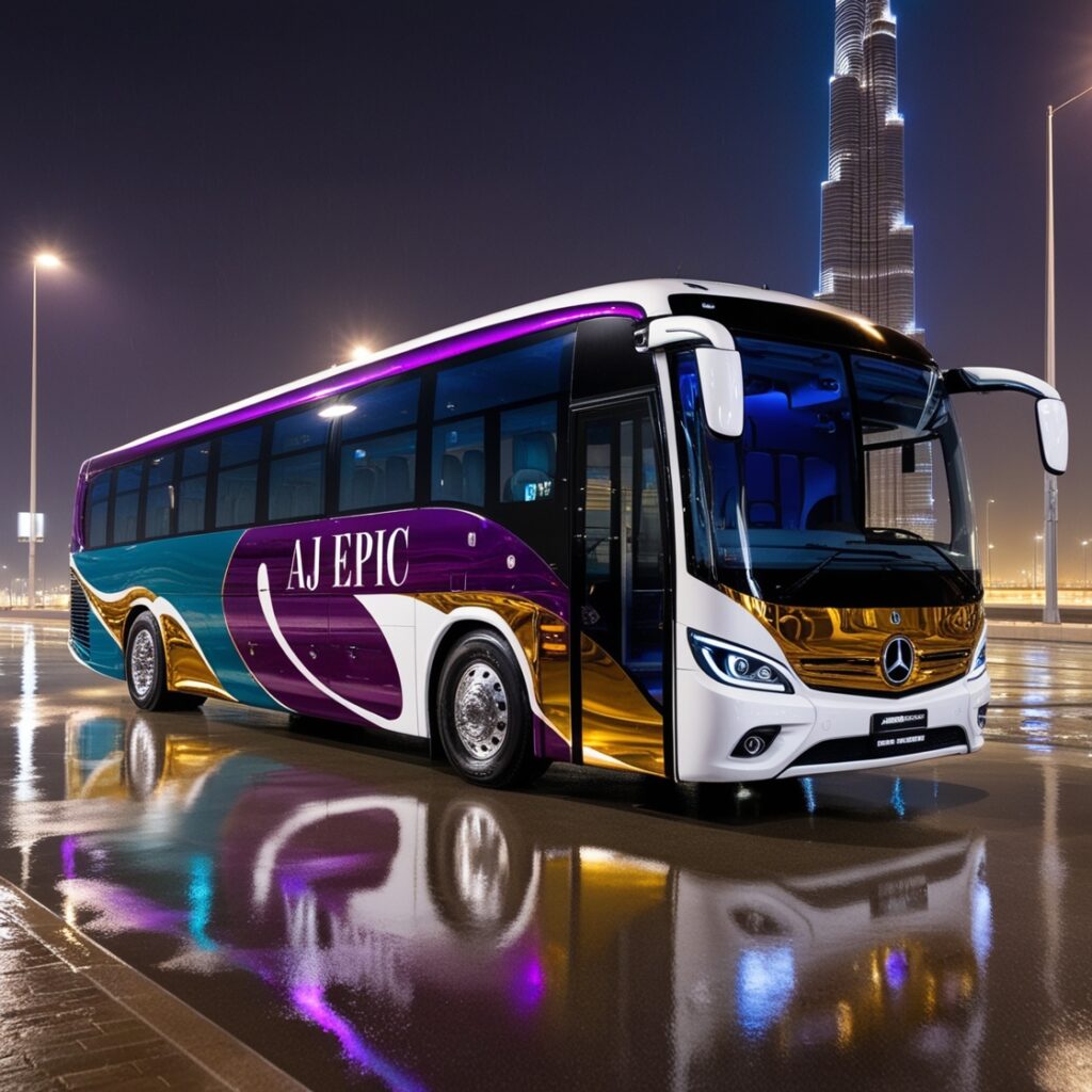 Bus rental Dubai with driver ready for group travel