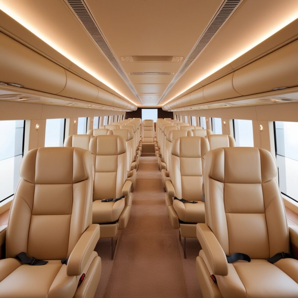 Enjoy the luxurious feel of plush leather seating, providing maximum comfort throughout your journey with our luxury bus rental.
