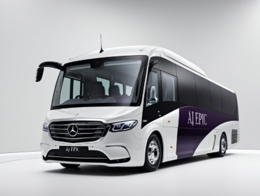 A group of employees boarding an AJ EPIC bus for a corporate event.