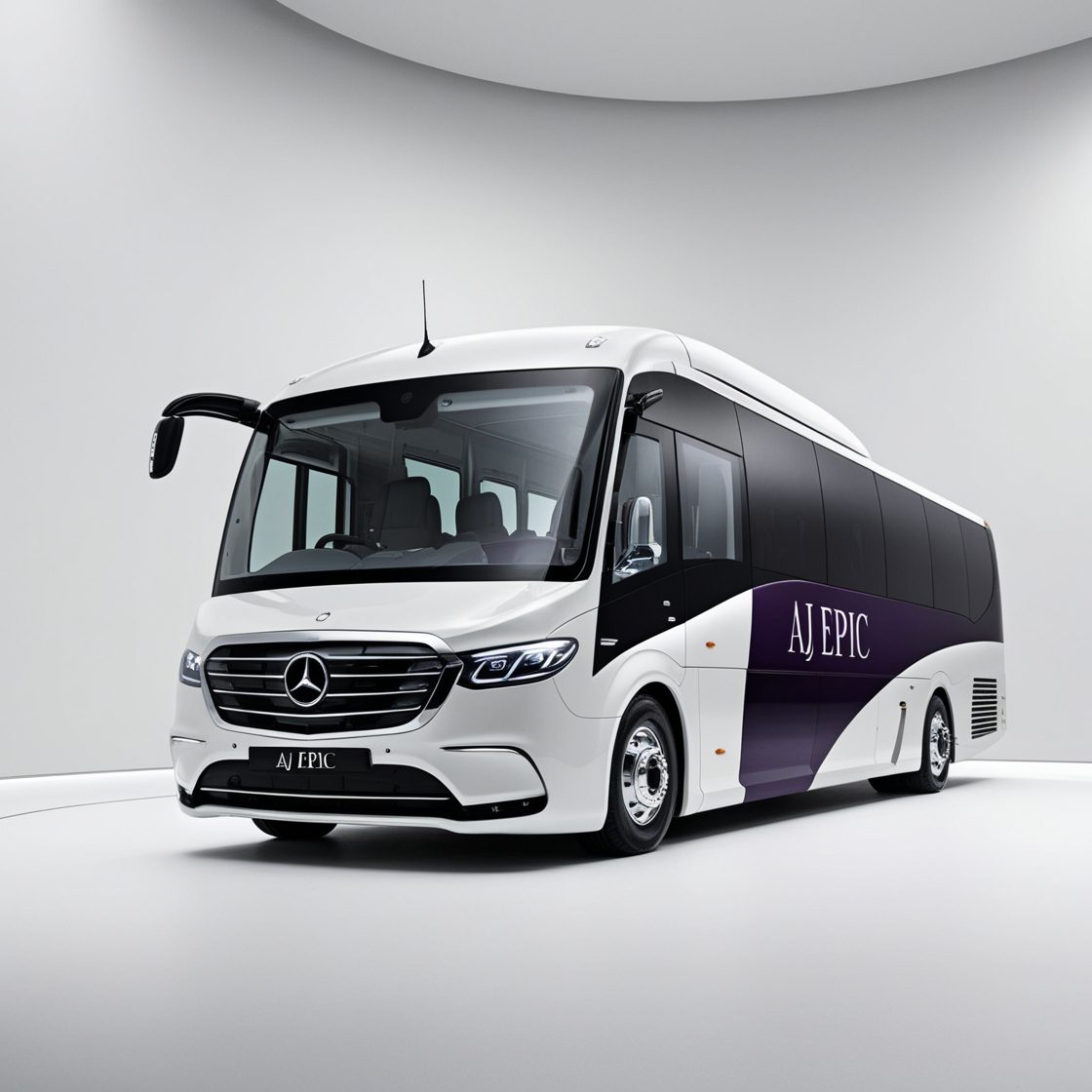 A group of employees boarding an AJ EPIC bus for a corporate event.