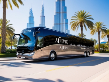 AJ EPIC luxury bus driving through Dubai for a corporate event