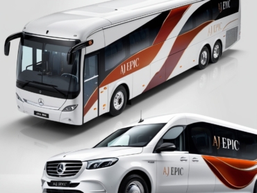 Comfortable AJ EPIC bus for employee transport in Dubai.