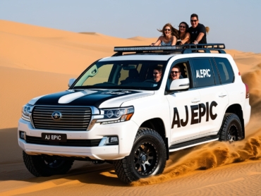Luxury bus rental by AJ EPIC for desert safari Dubai