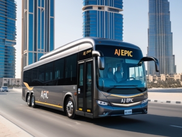 Employees enjoying their journey in a luxury AJ EPIC bus during a team-building outing.