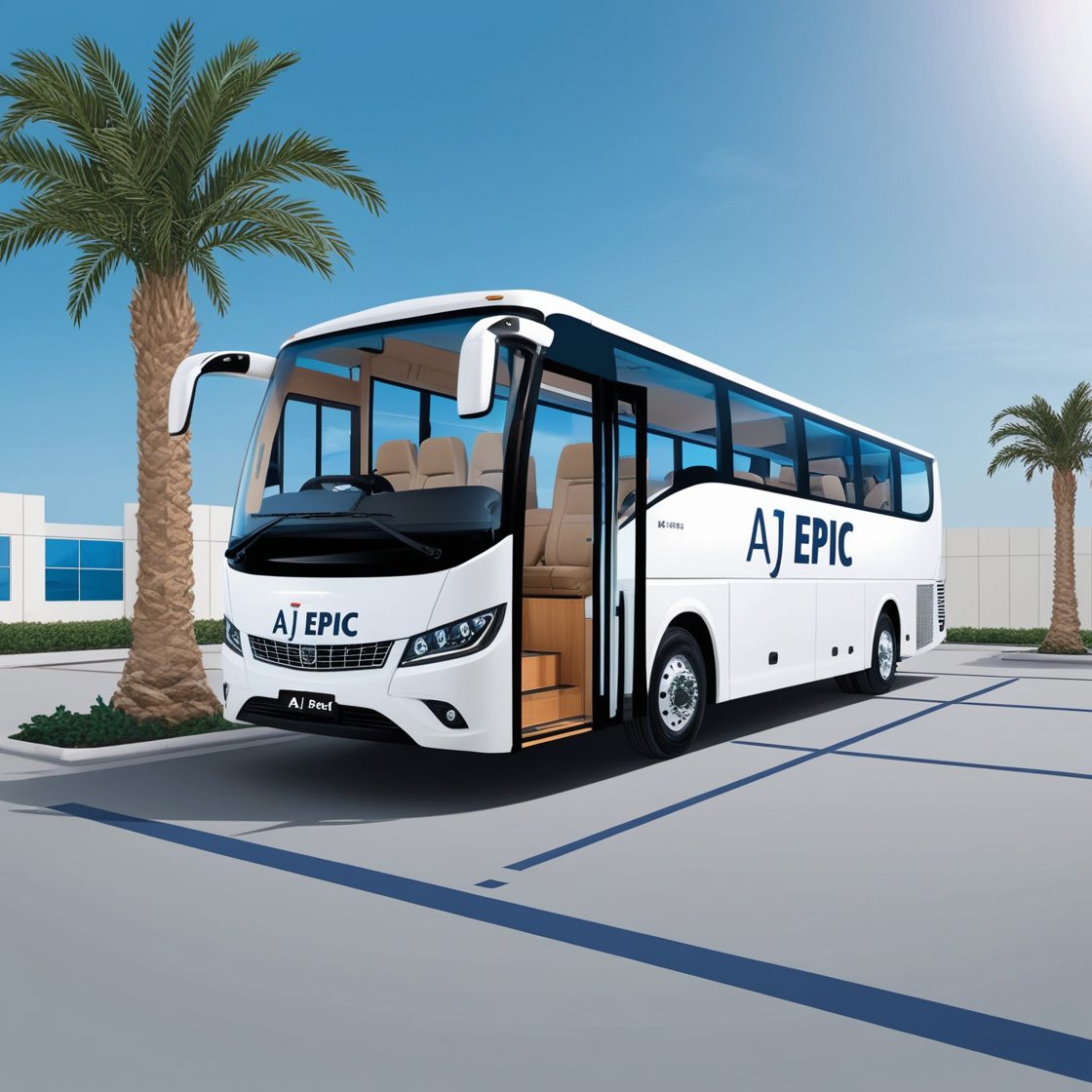 AJ EPIC buses in Dubai, featuring efficient and sustainable transport services for businesses.
